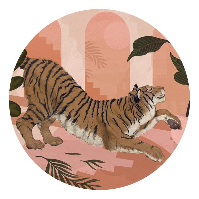 Tapet dyr Illustration Tiger In Pastel Pink Painting