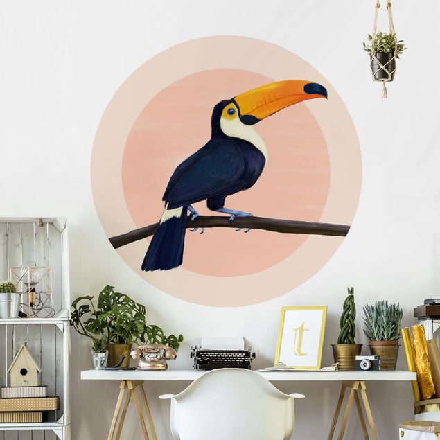 Tapet med fugle Illustration Bird Toucan Painting Pastel