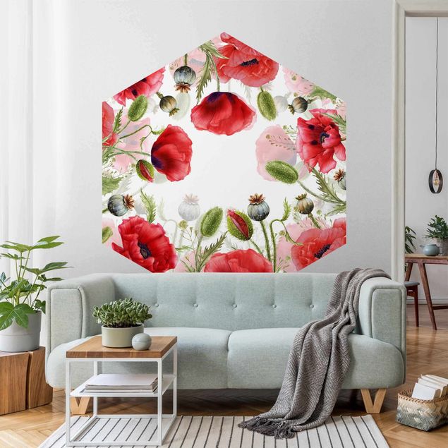 Blomster tapet Illustrated Poppies