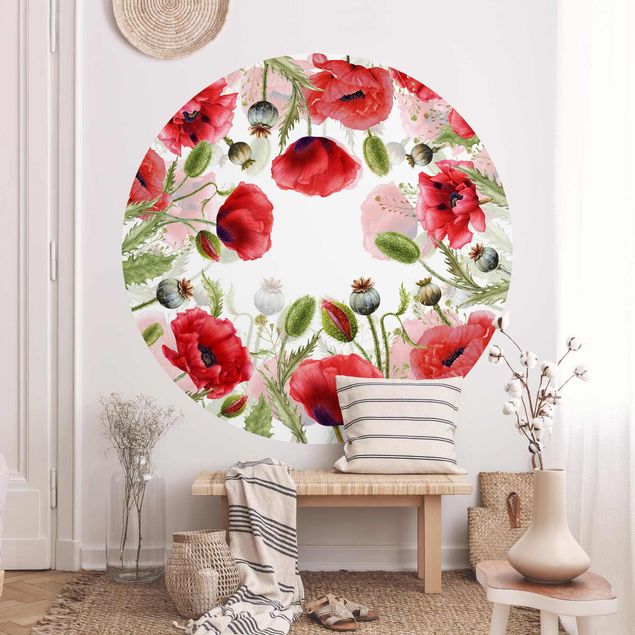 Tapet blomster Illustrated Poppies