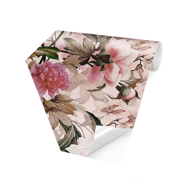 Moderne tapet Illustrated Peonies In Light Pink