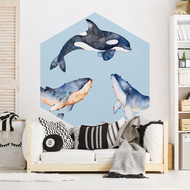 Moderne tapet Illustrated Whale In Watercolour