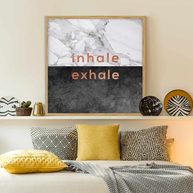 Indrammede plakater sort og hvid Inhale Exhale Copper And Marble