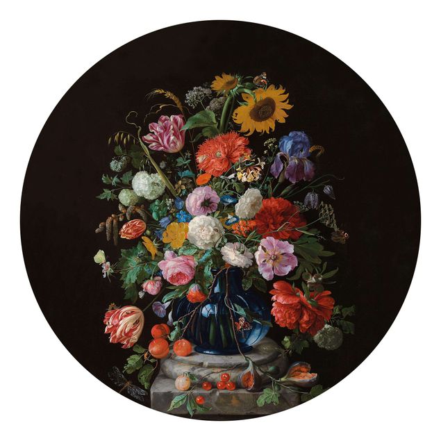 Tapet blomster Jan Davidsz de Heem - Tulips, a Sunflower, an Iris and other Flowers in a Glass Vase on the Marble Base of a Column