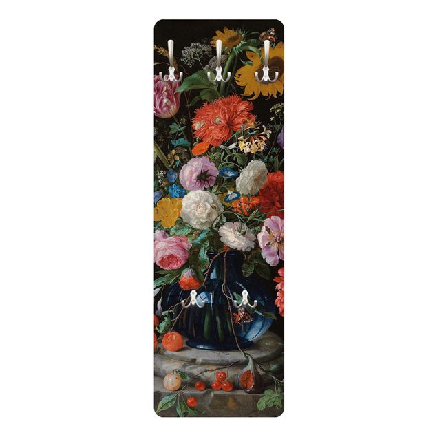 Knagerækker Jan Davidsz de Heem - Tulips, a Sunflower, an Iris and other Flowers in a Glass Vase on the Marble Base of a Column