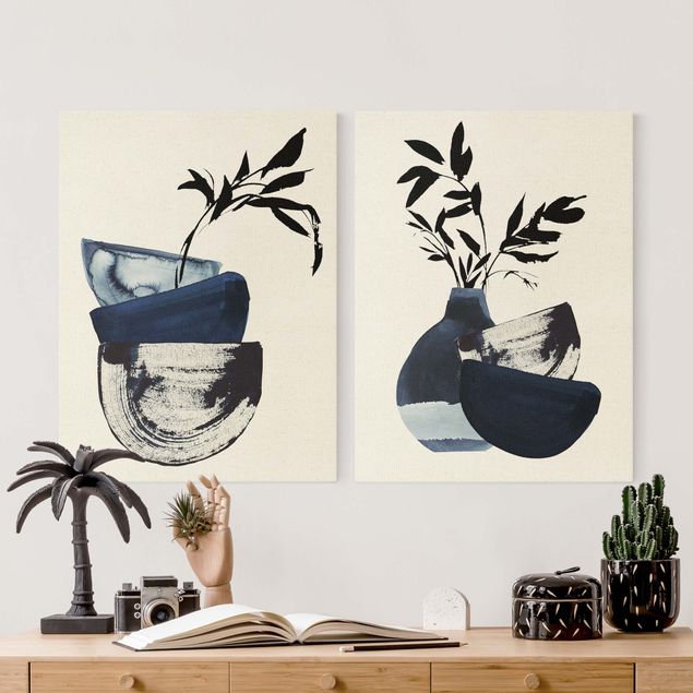 Billeder blå Japandi Watercolour - Tableware With Branches