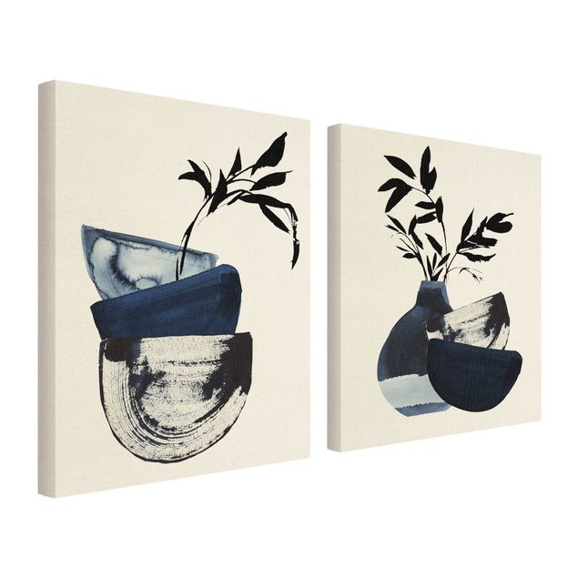 Lærredsbilleder Japandi Watercolour - Tableware With Branches