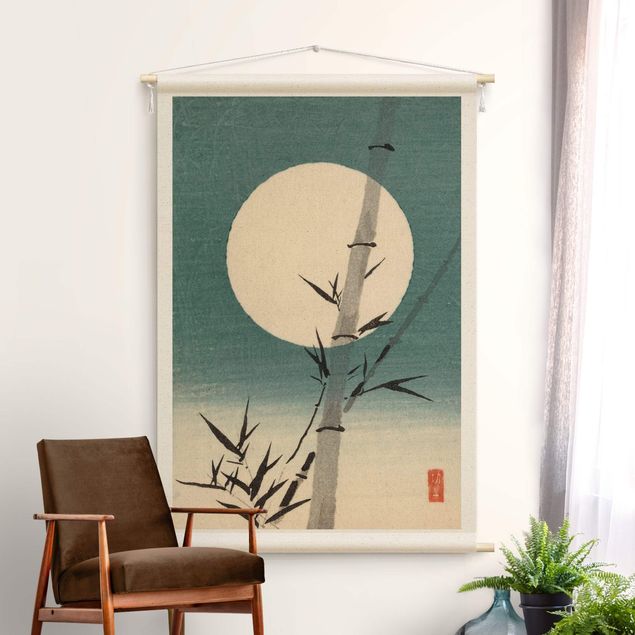 Vægtæppe boho modern Japanese Drawing Bamboo And Moon