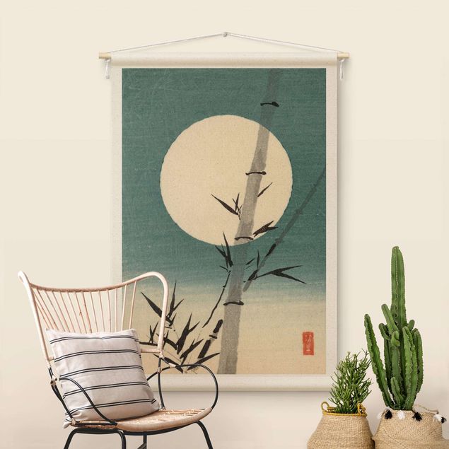 Vægtæppe natur Japanese Drawing Bamboo And Moon