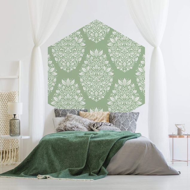 Mønstret tapeter Art Nouveau Pattern On Green