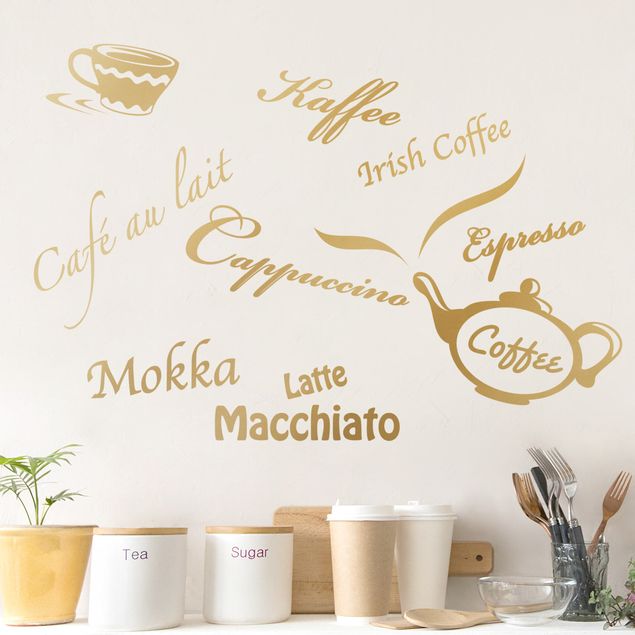 Wallstickers kaffe Types of Coffee with Coffee Pot