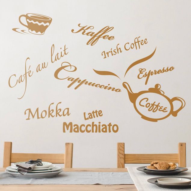 Wallstickers Types of Coffee with Coffee Pot