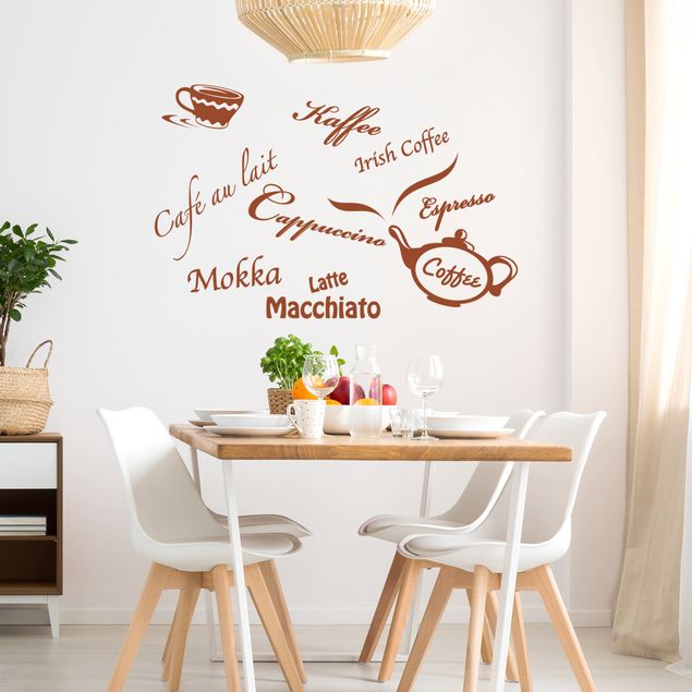 Wallstickers ordsprog Types of Coffee with Coffee Pot
