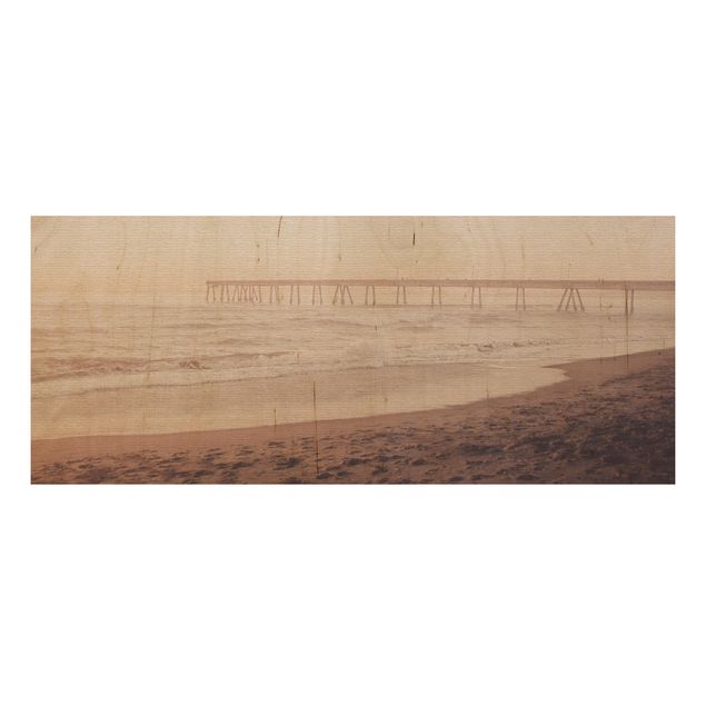 Prints på træ landskaber California Crescent Shaped Shore