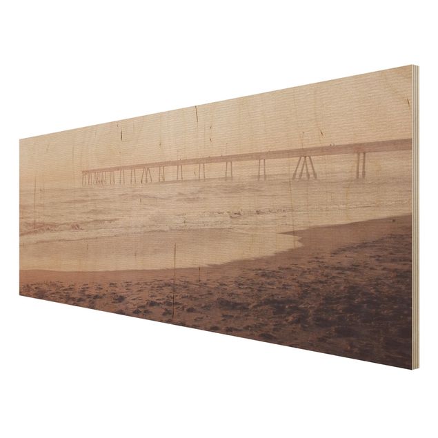 Prints på træ strande California Crescent Shaped Shore
