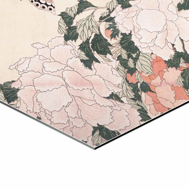Billeder Katsushika Hokusai Katsushika Hokusai - Pink Peonies With Butterfly