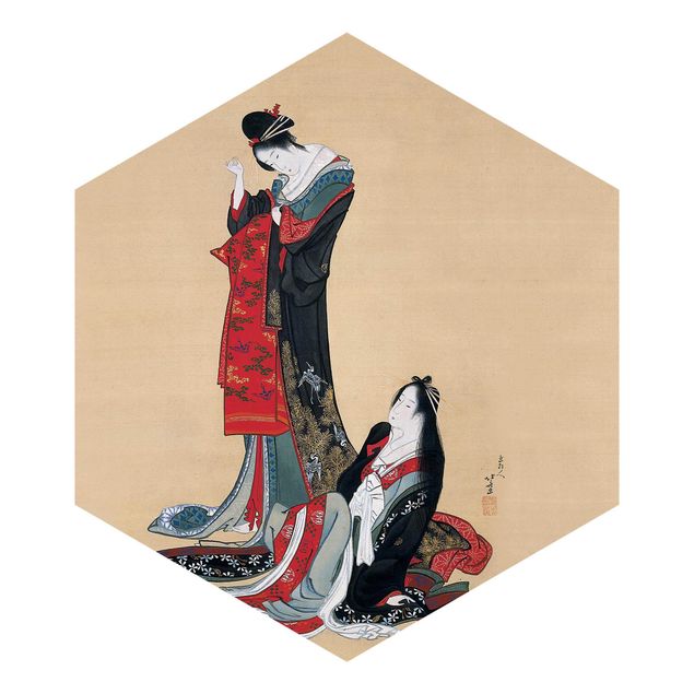 Tapet beige Katsushika Hokusai - Two Courtesans