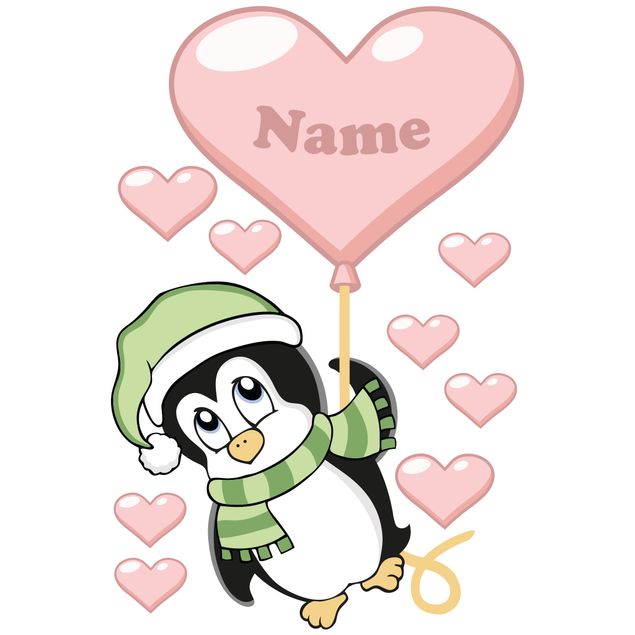 Wallstickers Penguin boy customised text