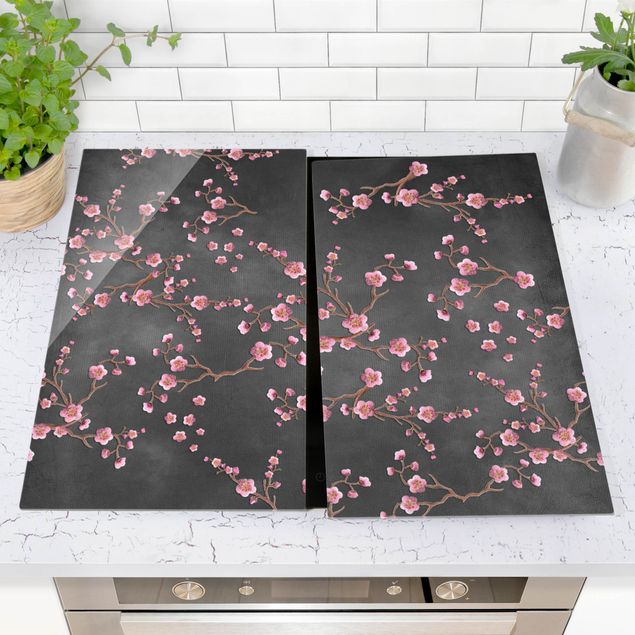 køkken dekorationer Cherry Blossoms On Black