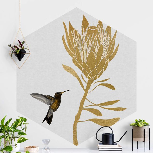 køkken dekorationer Hummingbird And Tropical Golden Blossom