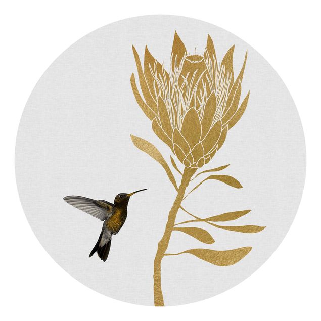 Tapet moderne Hummingbird And Tropical Golden Blossom