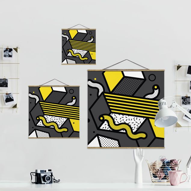 Stofbilleder Composition Neo Memphis Yellow And Grey