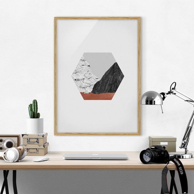 Indrammede plakater sort og hvid Copper Mountains Hexagonal Geometry