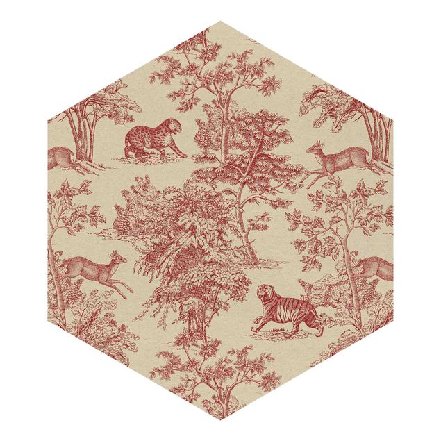 Tapet moderne Copper Engraving Impression - Jaguar With Deer On Nature Paper