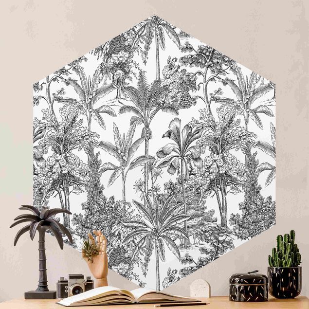 Blomster tapet Copper Engraving Impression - Tropical Palm Trees