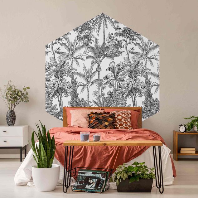 Moderne tapet Copper Engraving Impression - Tropical Palm Trees