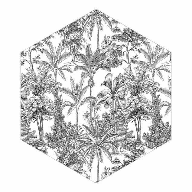 Tapet Copper Engraving Impression - Tropical Palm Trees
