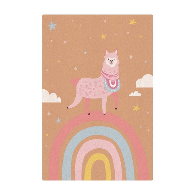 Tæpper Lama On Rainbow With Stars And Dots