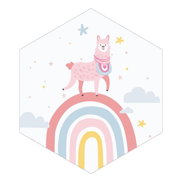 Tapet Lama On Rainbow With Stars And Dots