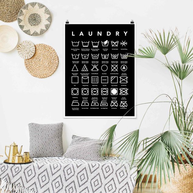 Plakater ordsprog Laundry Symbols Black And White