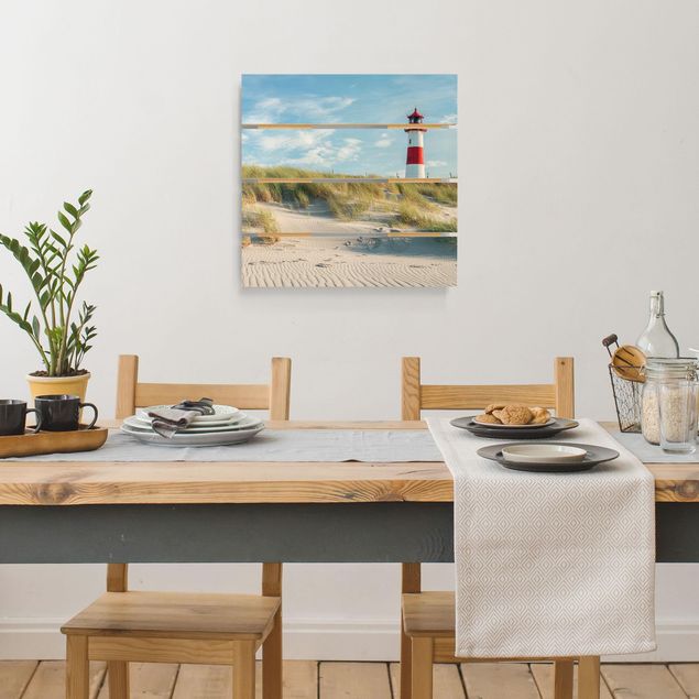 Prints på træ landskaber Lighthouse At The North Sea