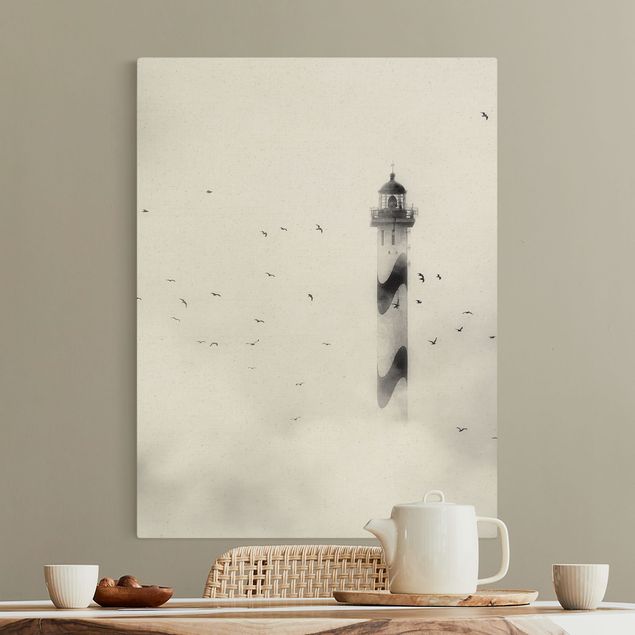 Billeder på lærred fugle Lighthouse In The Fog
