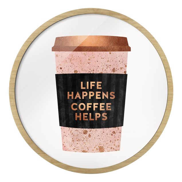 Indrammede plakater abstrakt Life Happens Coffee Helps Gold