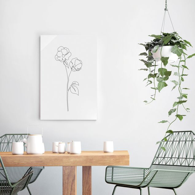 Glasbilleder sort og hvid Line Art Flowers - Poppy Flower