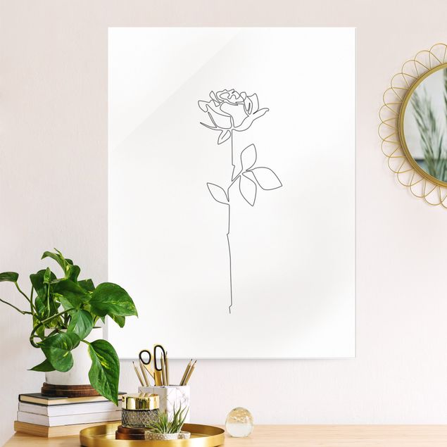 Glasbilleder roser Line Art Flowers - Rose
