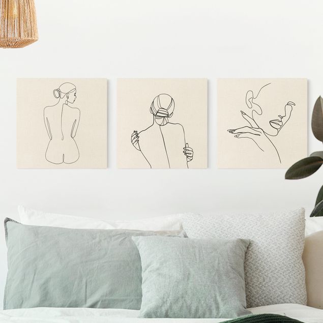 Kunst stilarter Line Art Women Nude Drawing Black And White Set
