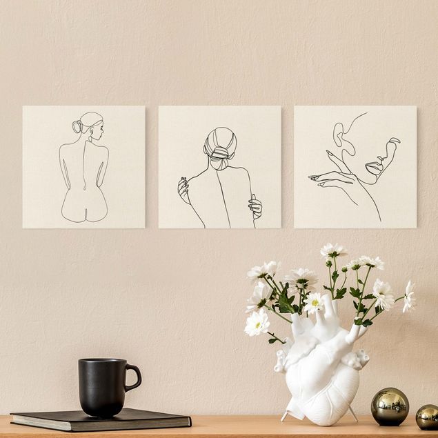 Billeder kunsttryk Line Art Women Nude Drawing Black And White Set