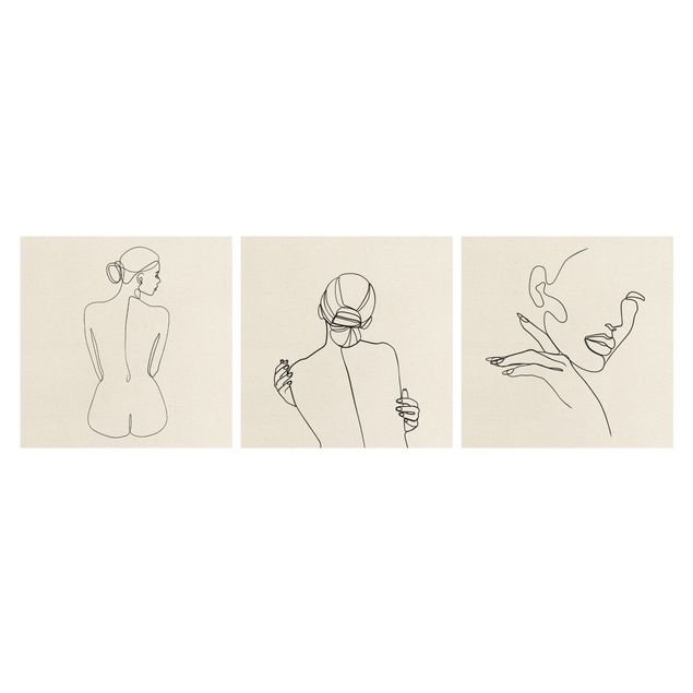 Billeder sort og hvid Line Art Women Nude Drawing Black And White Set