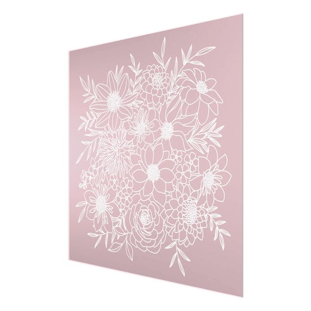 Glas magnettavla Lineart Flowers In Dusky Pink