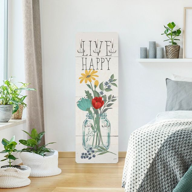 Knagerækker farvet Live Happy - Flower vase on wood