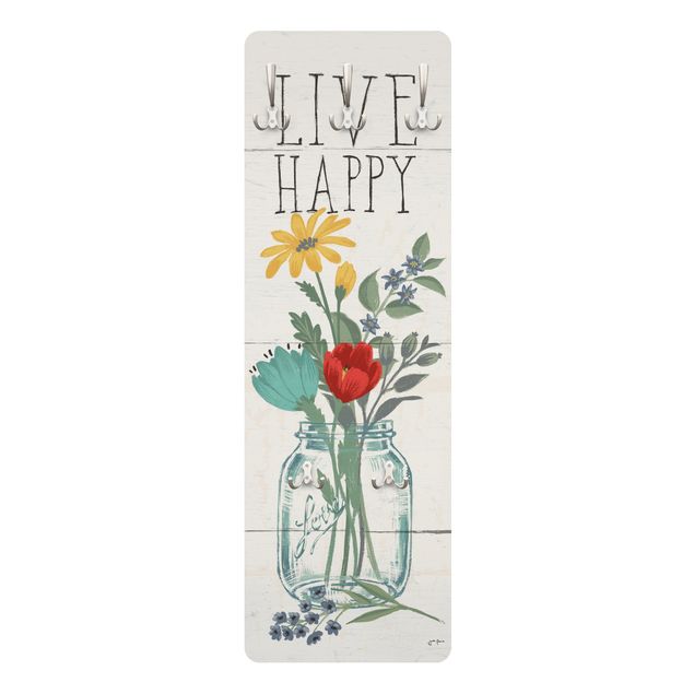 Knagerækker Live Happy - Flower vase on wood