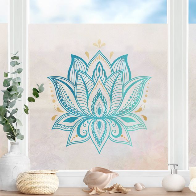 Selvklæbende folier Lotus Illustration Mandala Gold Blue