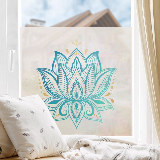 Vinduesklistermærke - Lotus Illustration Mandala Gold Blue