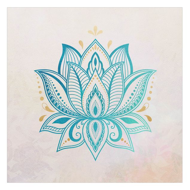 Vinduesklistermærke - Lotus Illustration Mandala Gold Blue
