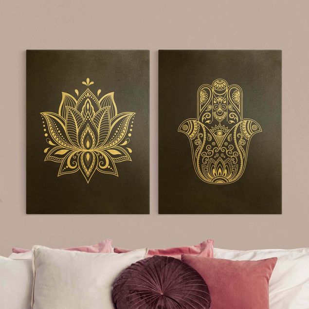 Billeder sort Lotus Illustration And Hamsa Hand Set