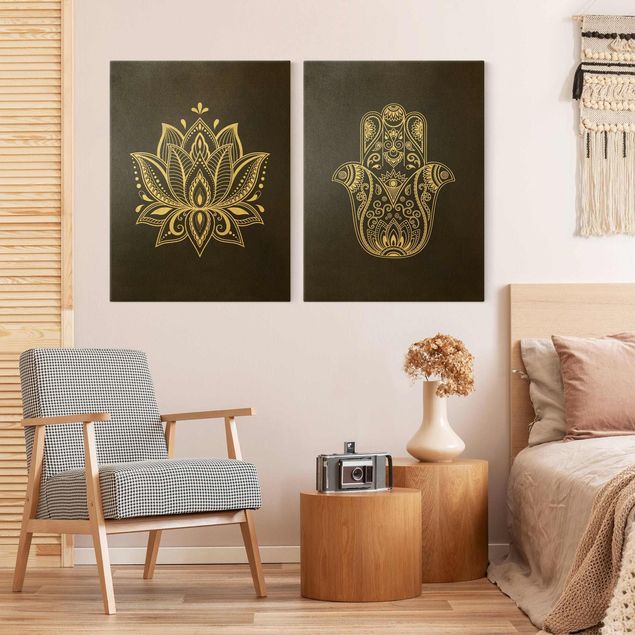 Billeder mandalas Lotus Illustration And Hamsa Hand Set